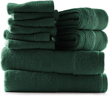 Hearth & Harbor Bath Towels for Bathroom - 100% Ring Spun Cotton Luxury Bathroom Towels - Ultra Soft & Highly Absorbent, Bath Towels Set of 10 - Hunter Green