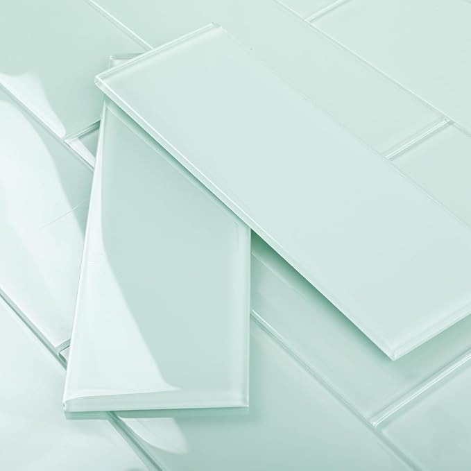 Glass Tiles for Backsplash, Glass Subway Tile 4x12 Inch for Kitchen Bathroom Shower Wall Ice Age (12 Pcs, 4 sq.ft)