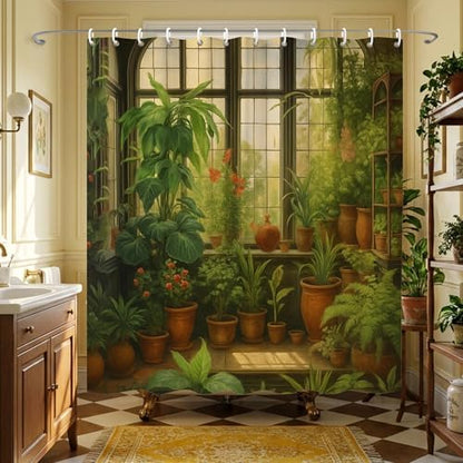 Botanical Greenhouse Garden Plant Scenic Shower Curtain 72x72 Inches