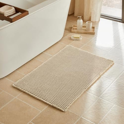 Triohero Waffle Bath Mat, Boho Bathroom Rugs Non Slip, 24x36 Pale Beige