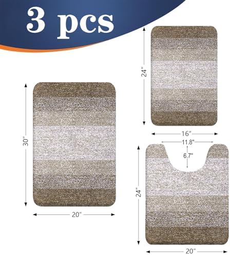 OLANLY Microfiber Bathroom Rugs Sets 3 Piece, 30"x20"+24"x16"+24"x20"