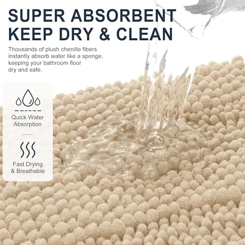 Smiry Thick Chenille Bathroom Runner Rugs 59x20, Absorbent Bath Mat, Beige
