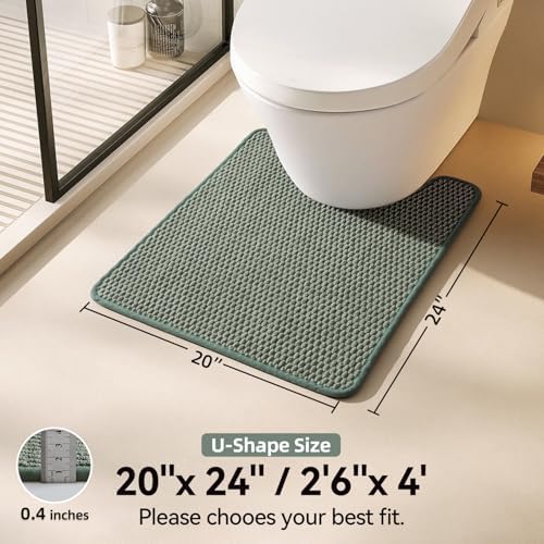 Triohero Toilet Rug, Thin Toilet Rugs U Shaped Washable Non Slip Absorbent Quick Dry Low Pile Toilet Mat, Sage Green 20"x24" U Shape