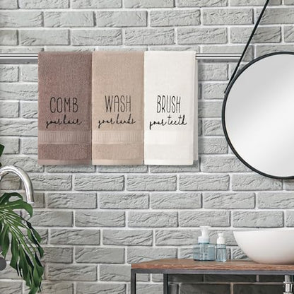 FuWeave 3 Pcs Brown Decorative Hand Towels Bathroom Set,Brush Comb Wash