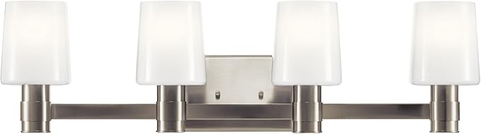 Kichler Adani 4-Light Vanity, Modern Light with Opal Glass in Brushed Nickel, Bathroom (8.25" x 30"), 55177NI