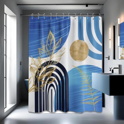 Light Blue Extra Long Shower Curtain, Tall 72X78 in, Mid Century Modern