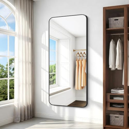 BONEWEI 66x30 inch Large Bathroom Mirror,Black Rectangle Mirror,Wall Mounted Bathroom Frame Vanity Mirror with Round Corner for Bedroom Living Room, Entryway Hangs Horizontal or Vertical