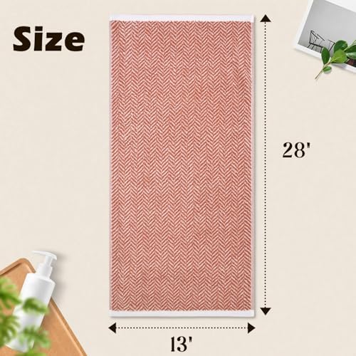 Cleanbear Decorative Hand Towels with Herringbone Stripes, Light-Coral