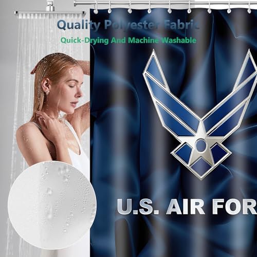US Air Force Navy Blue Patriotic Shower Curtain with Hooks 72 x 72 Inches