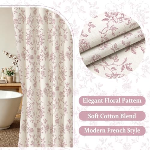 MitoVilla Vintage Farmhouse Pink Floral Poly-Cotton Shower Curtain, 72x72