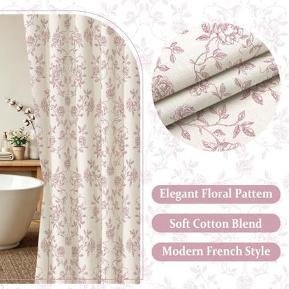 MitoVilla Vintage Farmhouse Pink Floral Poly-Cotton Shower Curtain, 72x72