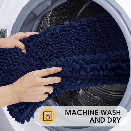 ACCUMTEK Extra Long Upgrade Luxury Navy Blue Bathroom Rug Mat 70"x24", Ultra Soft Thick Absorbent Bath Mats, Non Slip Chenille Toilet Mat for Bathroom, Bedroom, Kitchen, Shower, Tub
