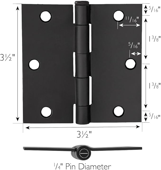 Design House 6-Pack Matte Black Door Hinges – 3.5-inch x 3.5-inch – Square Corner Radius Steel Door Hinge – Fits Standard Doors – Design House 185934