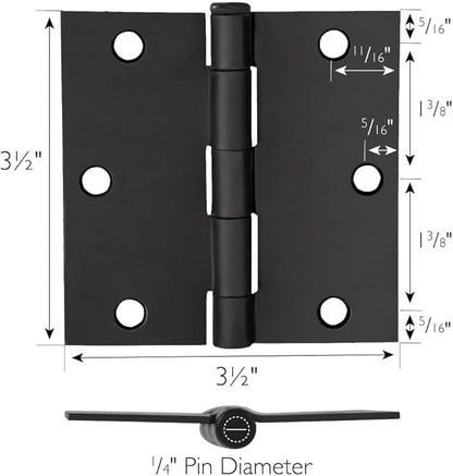 Design House 6-Pack Matte Black Door Hinges – 3.5-inch x 3.5-inch – Square Corner Radius Steel Door Hinge – Fits Standard Doors – Design House 185934