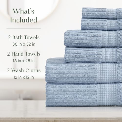 Springtree Home 100% Cotton Bath Towel Set | 6-Piece Set | Textured | Blue