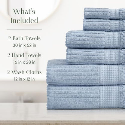 Springtree Home 100% Cotton Bath Towel Set | 6-Piece Set | Textured | Blue