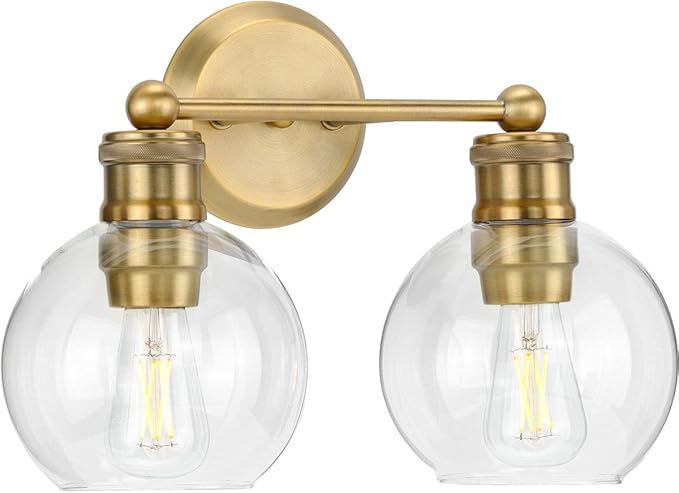 Hansford Collection 2-Light Clear Glass Farmhouse Bath Vanity Light Vintage Brass