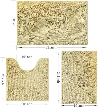 Bathroom Rugs Sets 3 Piece Non Slip,Bath Rugs with PVC Backing Bath Carpet,Bathroom Rug Washable,Absorbent,Plush Carpet Mats,Bath Mats for Bedroom, Kitchen,Tub,Home Decor(Camel)