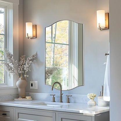 ANDY STAR Rectangle Scalloped Mirror, 24"x40" Polished Chrome Bathroom Mirror in SUS304 Stainless Steel Metal Frame, Silver Vanity Mirror with Unique Arched Top Design