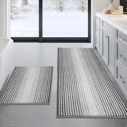 BSICPRO Bathroom Rugs Sets 2 Piece, Non Slip Striped Bath Mats, Gray
