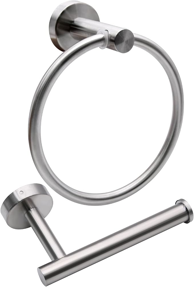 2pcs Brushed Nickel Toilet Paper Holder and Towel Ring Set, Stainless Steel