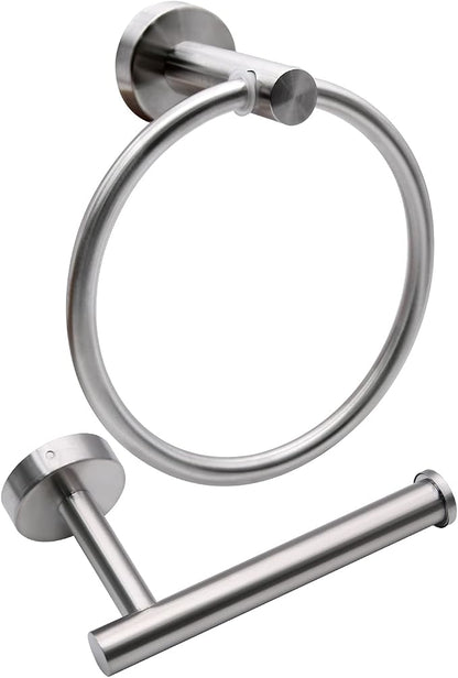 2pcs Brushed Nickel Toilet Paper Holder and Towel Ring Set, Stainless Steel