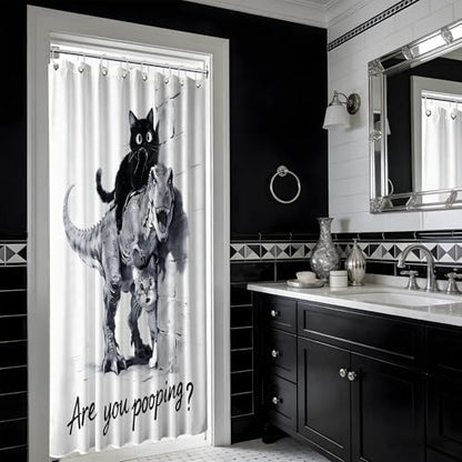 Small Stall Shower Curtain Rv Cat Riding Dino, 36 x 72 Inchs