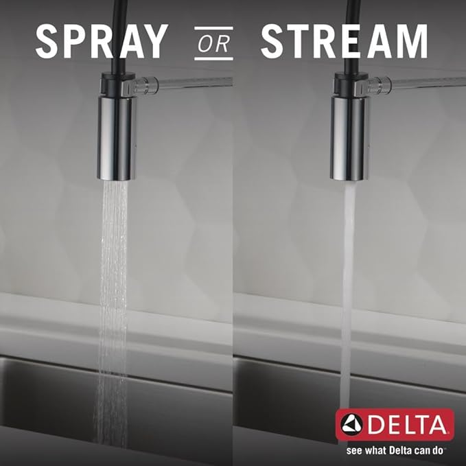 Delta Antoni Pro Style Commercial Kitchen Faucet with Pull Down Sprayer, Chrome Single Hole Kitchen Sink Faucet, Single Handle, Chrome 18803-DST