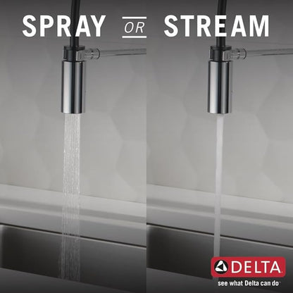 Delta Antoni Pro Style Commercial Kitchen Faucet with Pull Down Sprayer, Chrome Single Hole Kitchen Sink Faucet, Single Handle, Chrome 18803-DST