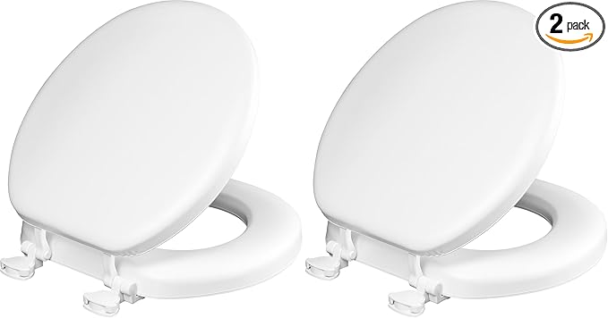 Mayfair Padded Toilet Seat, Cushioned Soft Vinyl over Wood Core Seat, Secure Hinges, Easy Clean, Made in USA, Round, White (Pack of 2)