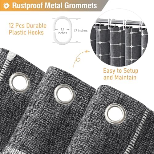 BTTN Charcoal Gray Boho Farmhouse Linen Heavy Duty Shower Curtain, 72x72
