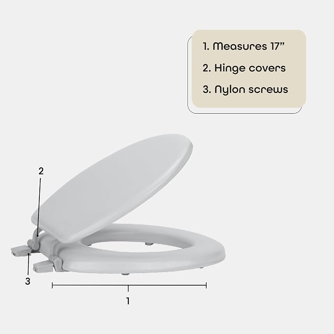 Soft Standard Vinyl Toilet Seat, Silver, 17 in