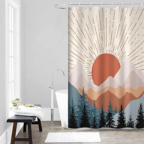 Boho Sunrise Shower Curtain with Hooks for Bathroom 60x72 Inch