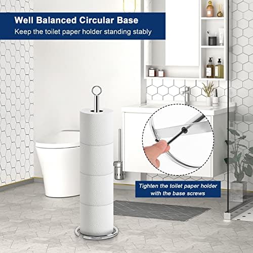NearMoon Bath Toilet Paper Holder Stand, Freestanding Tissue Paper Storage with Reserve, Space Toilet 4 Rolls Holder for Bathroom/Kitchen Countertop-All Metal (1 Pack, Chrome Finish)