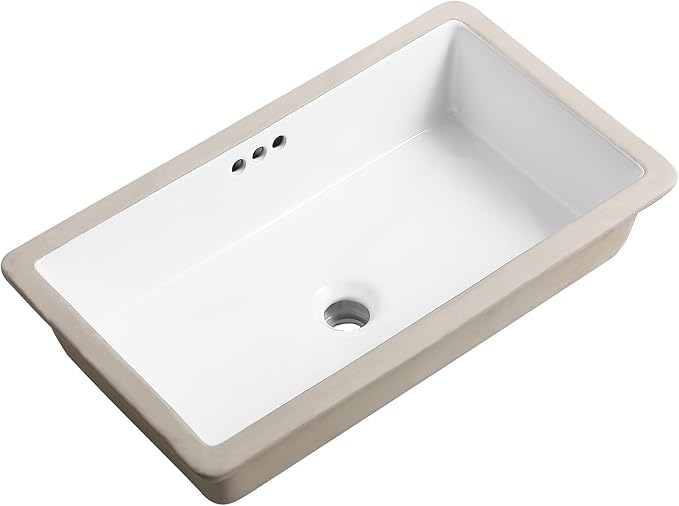 24 Inch Undermount Bathroom Sink Rectangle Undermount Sink White Ceramic Under Counter Bathroom Sinks with Overflow (23.8"x13.8")