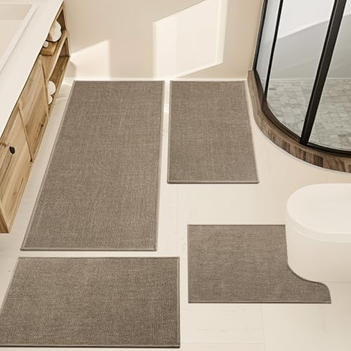 YIHOUSE Bathroom Rugs Thin Bath Mat Sets 4 Pieces Quick Dry,Brown