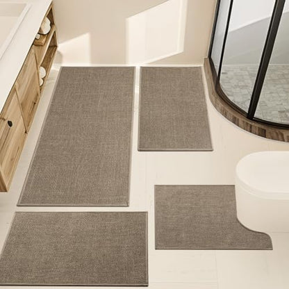 YIHOUSE Bathroom Rugs Thin Bath Mat Sets 4 Pieces Quick Dry,Brown