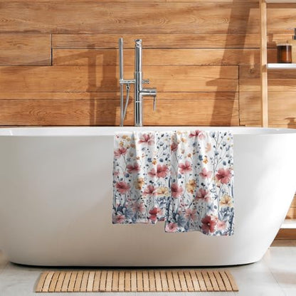 Watercolor Flowers Hand Towels, 14x28 Inch Pink Blue Floral Butterfly Botanical Absorbent Soft Dish Washing Cloth Face Tea Towels for Kitchen Bathroom Gym Hotel Spa Decor