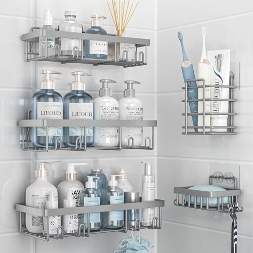 Liuoud 5 Pack Shower Caddy for Inside Shower, Grey Bathroom Storage Decor
