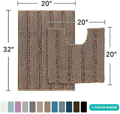 2 Piece Bathroom Rug Set with Toilet Mat, Soft Absorbent Chenille, Non-Slip