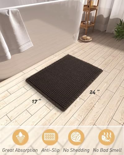 Upgraded Waffle Bath Mat Ultra Absorbent Non Slip Bathroom Mat, 17" x 24"
