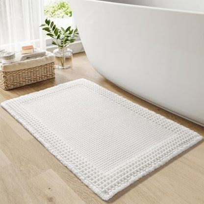 RESARE Waffle Bath Mat for Bathroom, Non Slip Bathroom Rugs 18"x30" White