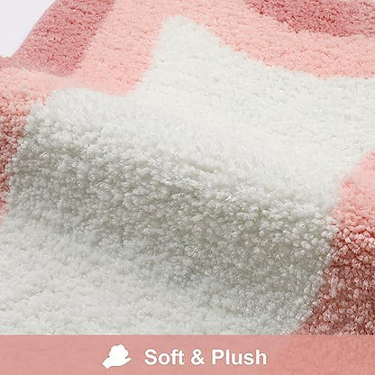 HAOCOO Pink Bathroom Rugs Non Slip 20X31 inch, Ultra Soft Absorbent Irregular Shape Bath Rug, Microfiber Washable Non-Slip Bathmat Boho Decor for Bedroom Bathroom Floor Tub Shower