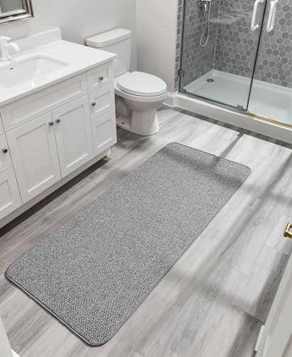 Bosap Bath Mat,Ultra Thin Bathroom Runner Rugs,Large Bath Mats for Bathroom,Quick Dry,Non-Slip,Machine Washable,Low Pile,Bath Rug,Shower Outside,Sink,Home Decor Accessories.Grey,3'x5'(36x60inch)