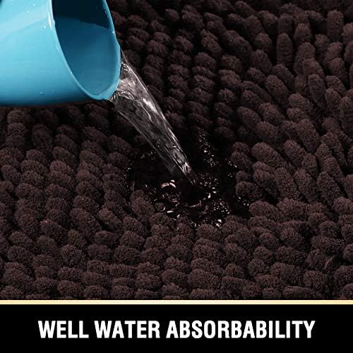 H.VERSAILTEX Luxury Chenille Bathroom Mats - Non Slip, Extra Soft, Absorbent, Shaggy, Washable, Fast Dry 2 Piece (Chocolate, 20" x 32"/17" x 24")