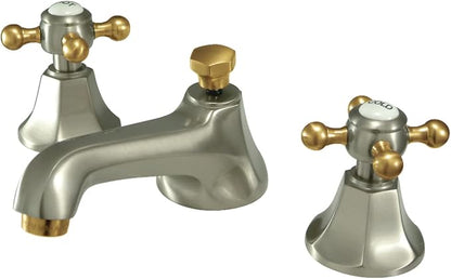 Kingston Brass KS4469BX Metropolitan Widespread Lavatory Faucet with Metal Cross Handle, Brushed Nickel and Polished Brass