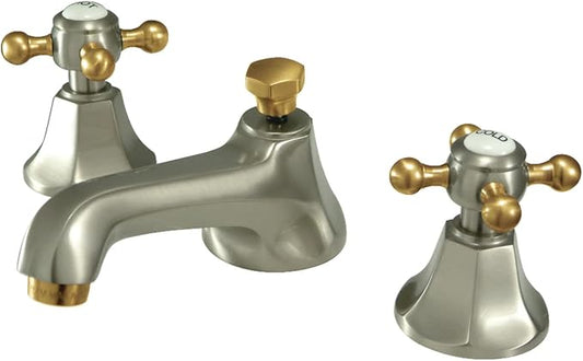 Kingston Brass KS4469BX Metropolitan Widespread Lavatory Faucet with Metal Cross Handle, Brushed Nickel and Polished Brass