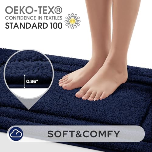 HOMEIDEAS Bathroom Rugs Sets 2 Piece, Soft Extra Long Bath Mat Navy Blue
