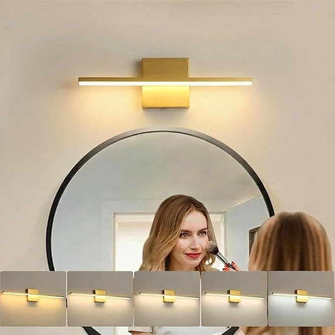 Brushed Gold Vanity Light 16 Inch Dimmable 5CCT LED | Modern Bathroom Light Fixtures 14W Wall Vanity Lamp Over Mirror, Wall Sconce for Bedroom Cabinets UL Certificated