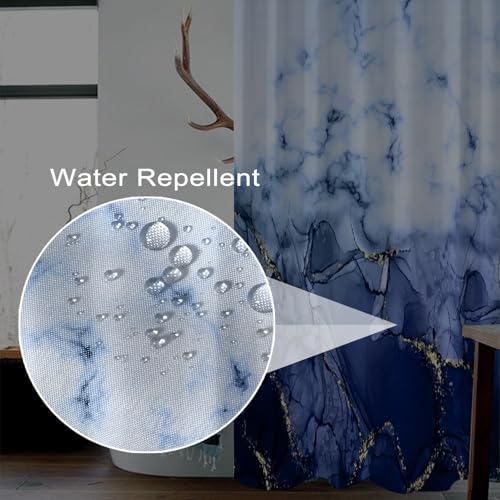 Navy Blue Marble Waterproof Bathroom Shower Curtain 72x72 inches
